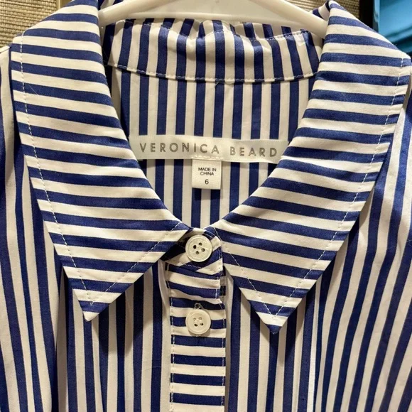 NWT VERONICA BEARD Bell Button Down Ruched Dress Shirt dress Sz 6 - Picture 6 of 11